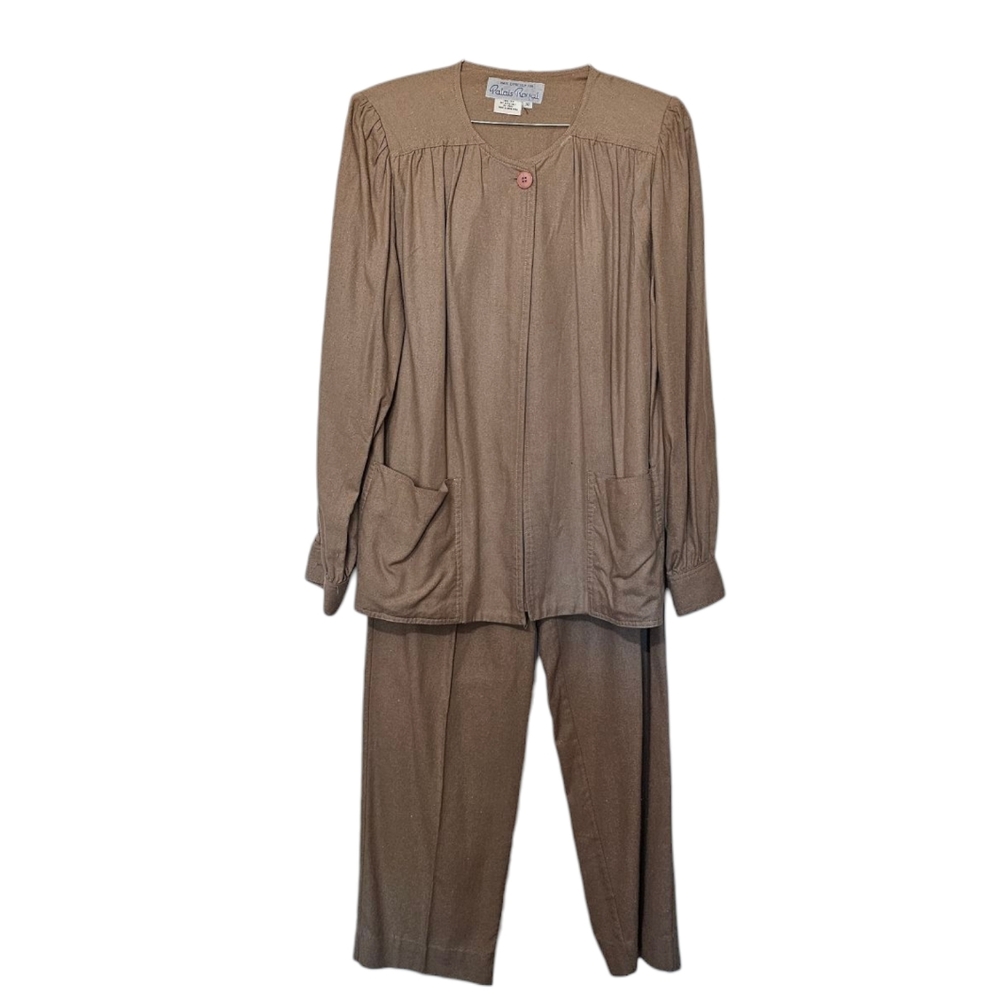 Vtg Palais Royal Brown Pant Suit Women's 10, 100% Silk